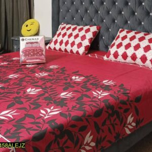 3 Pcs Red Printed Cotton Double Bedsheet