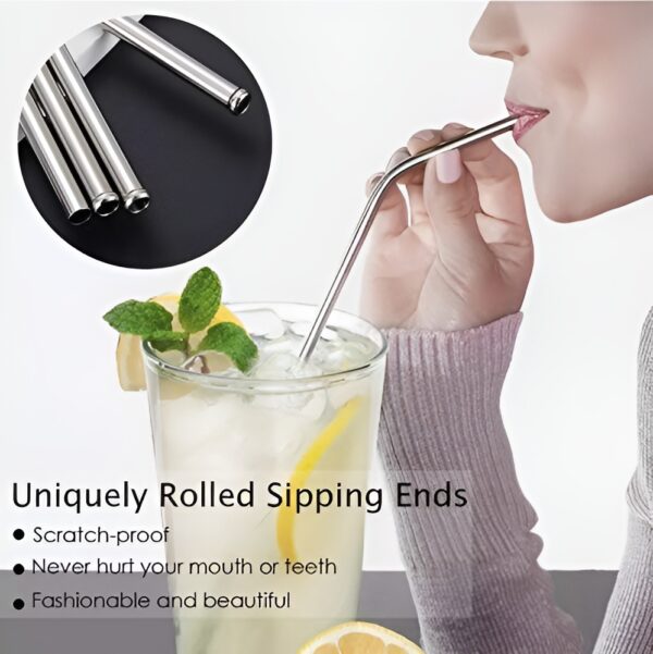 Pack of 4 - Reusable Stainless Steel Metal Straws with Cleaning Brush - Image 5