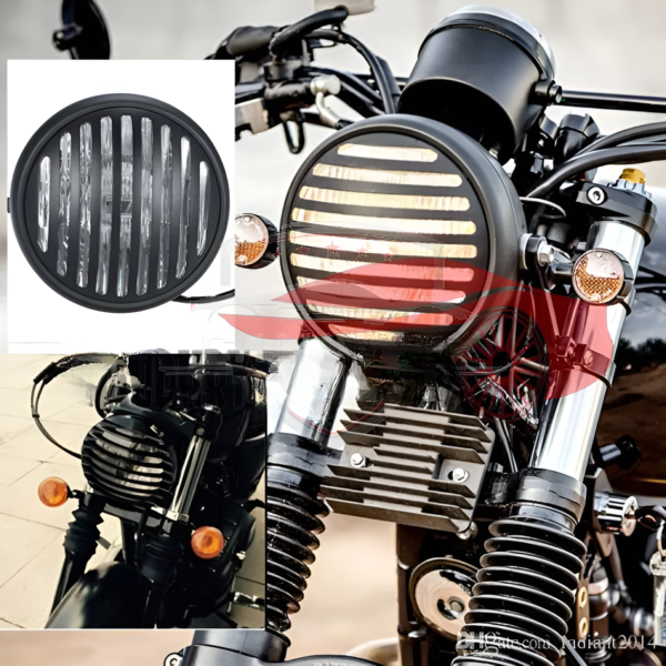 Motorcycle Bike Headlight 6" Cafe Racer Round Grill Black