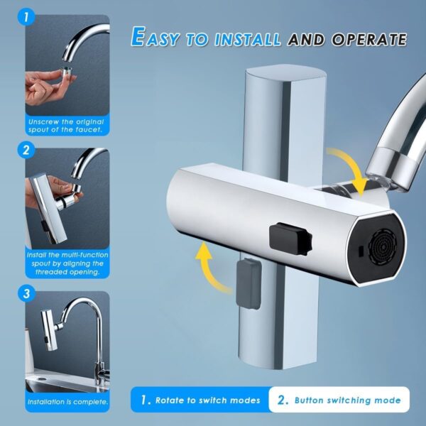 Multifunctional Kitchen Sink Waterfall Faucet Pressurized Bubbler Splash-proof 4 Modes Spout Bathroom Basin Tap Extender Adapter - Image 6