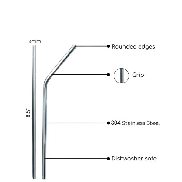 Pack of 4 - Reusable Stainless Steel Metal Straws with Cleaning Brush - Image 6