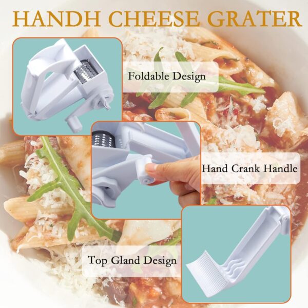 Rotary Cheese Grater, Manual Handheld Cheese Grater with Stainless Steel Drum for Grating Hard Cheese Chocolate Nuts Kitchen Tool(random color ) - Image 3