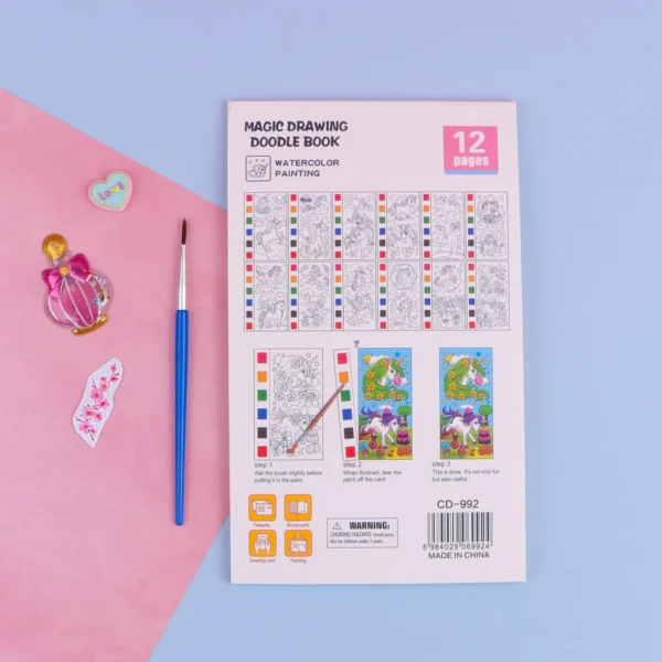 Unicorn Magic Color Book Painting Book 12 Pages With 1pcs Brush and Paint Kit on every page - Image 3