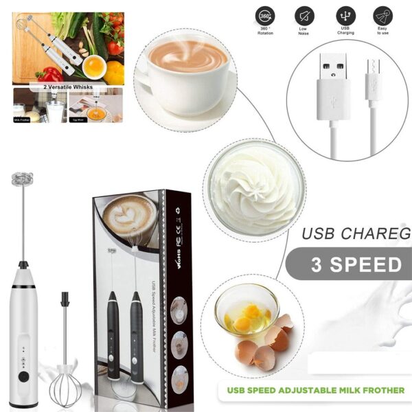 Handheld Electric Milk Frother Whisk Egg Beater USB Rechargeable Coffee Mixer   (random color) - Image 6