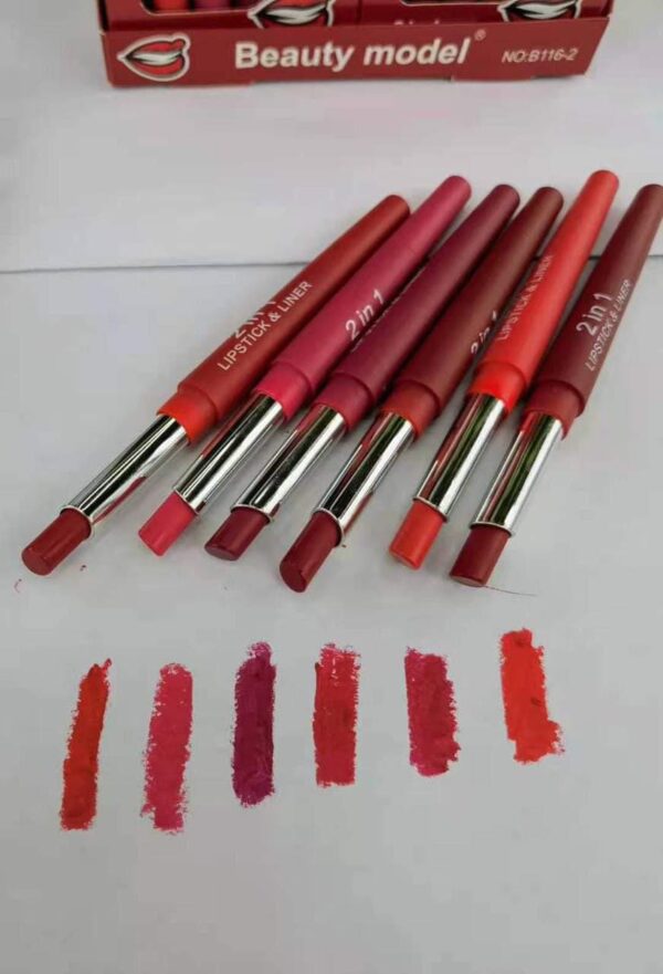 2-in-1 Lipstick & Lip Liner Pack – 6 Vibrant Colors, Waterproof & Long-Lasting - Image 3