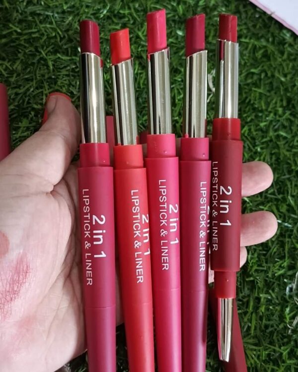 2-in-1 Lipstick & Lip Liner Pack – 6 Vibrant Colors, Waterproof & Long-Lasting - Image 2