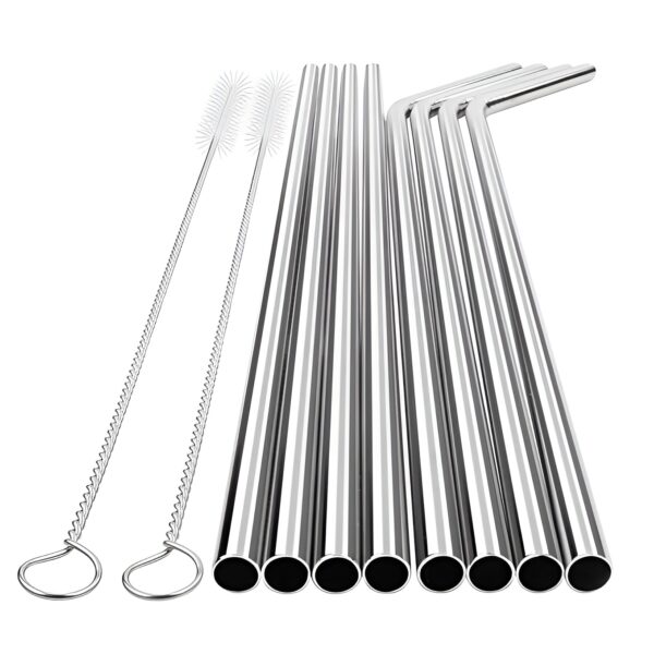 Pack of 4 - Reusable Stainless Steel Metal Straws with Cleaning Brush - Image 4