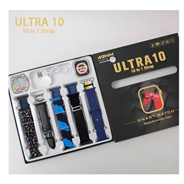 Ultra Smart Watch | 10 in 1 Straps  | Super HD Display | BT Calling | Wireless Charging (Multi Color Straps)