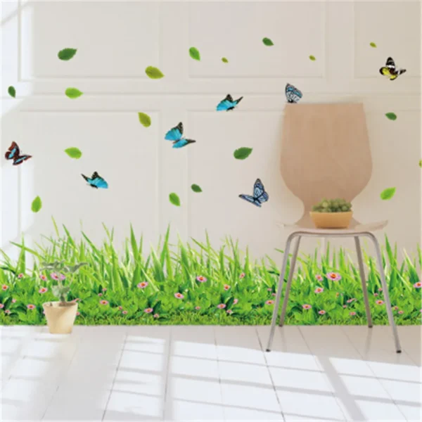 Green Grass Flower Wall Stickers - Waterproof, Self-Adhesive