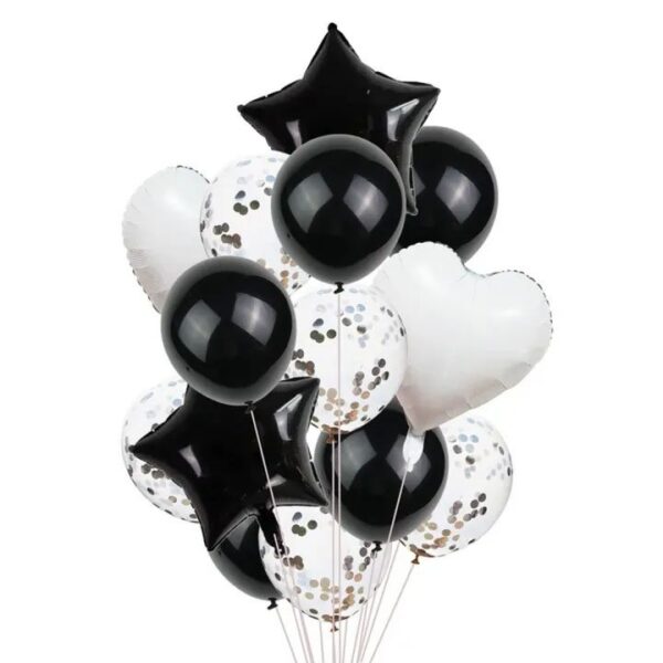 14 Pcs Confetti Decorative Party Balloons Set Black with Silver