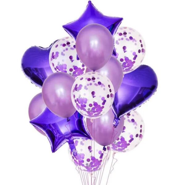 14 Pcs Confetti Decorative Party Balloons Set Purple