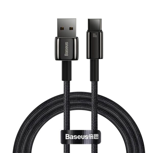 Baseus Tungsten USB to Type-C 100W 2M Gold Fast Charging Data Cable Black - Image 4