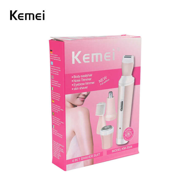 KEMEI KM-3024 Women Trimmer for Face Nose Eyebrow Body 4 in 1 Shaver Suite