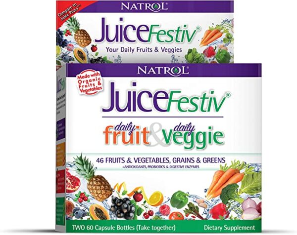 Natrol Juicefestiv Daily Fruits and Veggies Capsules with SelenoExcell for Improved Metabolism 120 Count