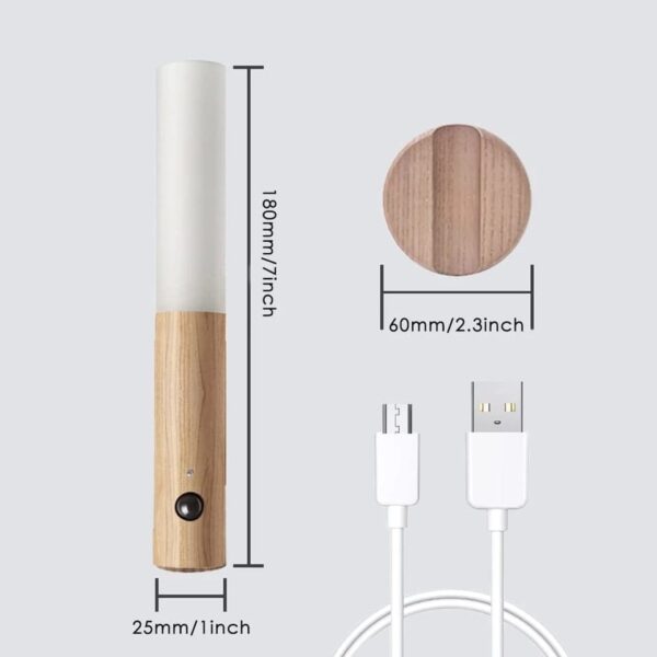 LED Wood Night Light with Motion Sensor - USB Rechargeable - Image 2